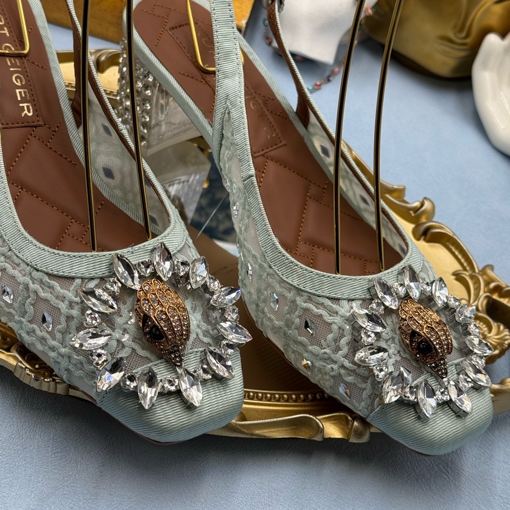 🆕 KURT GEIGER LONDON 🧿 NWOB Chelsea 60 Block Slingback Mules, Mint Green Sz8.5 - Picture 13 of 16